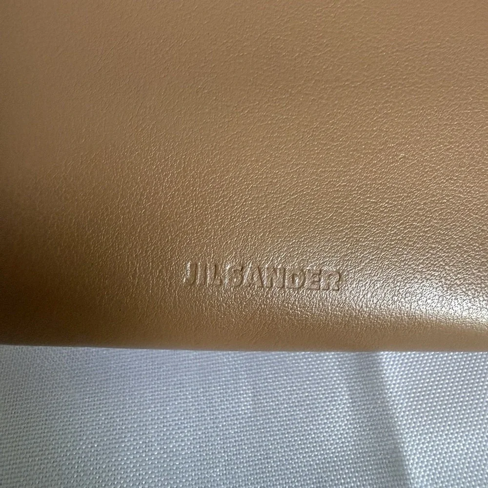 JIL SANDER Card Case Wallet Zip Around Coin Pouch Chestnut Brown Leather NWT